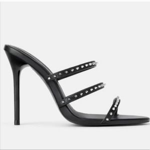 Zara Studded Mule Heels in Black, EU 39 or size 8